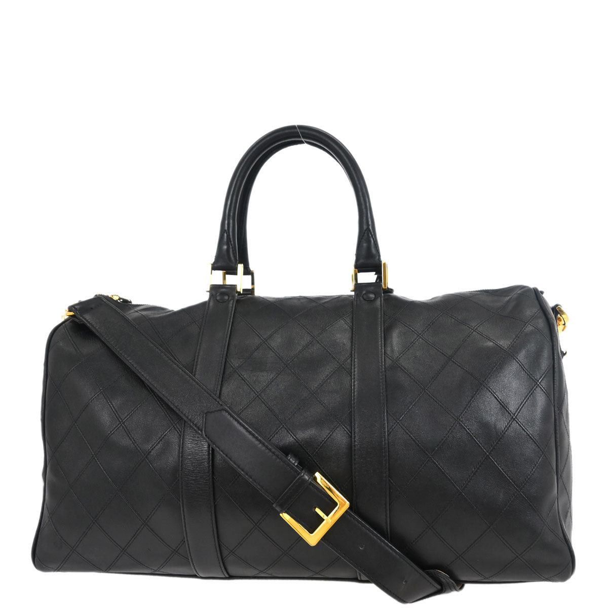 Chanel 1994-1996 Black Lambskin Bicolore 2way Duffle Handbag