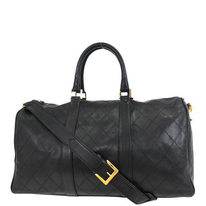 Chanel 1994-1996 Black Lambskin Bicolore 2way Duffle Handbag
