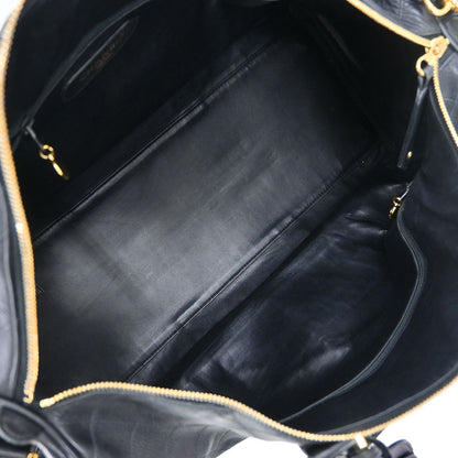 Chanel 1994-1996 Black Lambskin Bicolore 2way Duffle Handbag