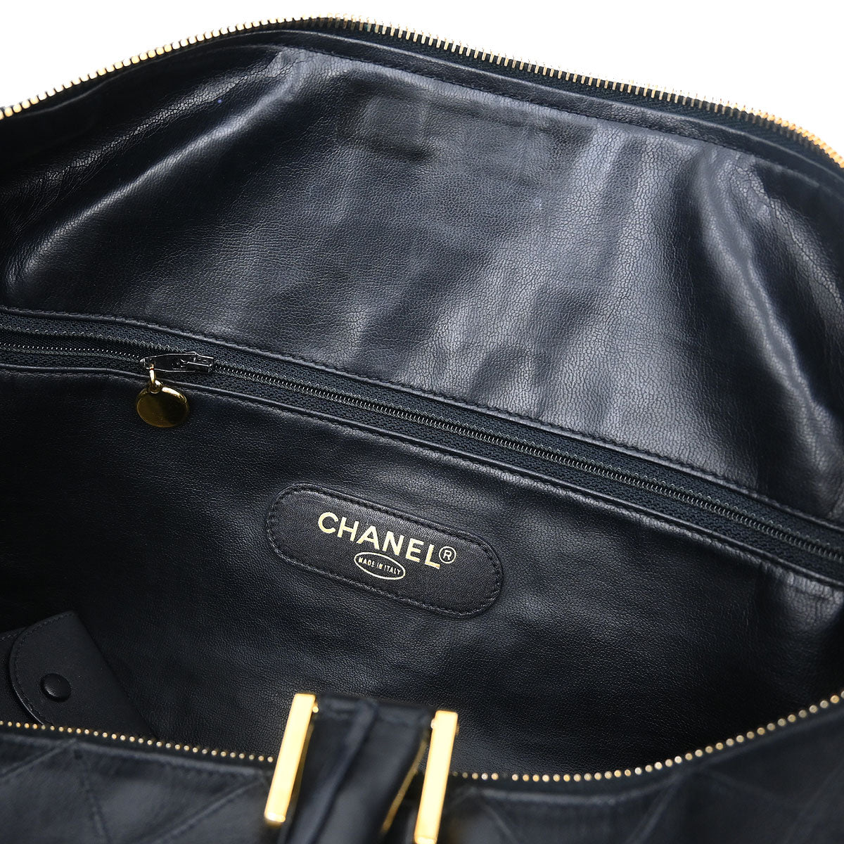 Chanel 1994-1996 Black Lambskin Bicolore 2way Duffle Handbag