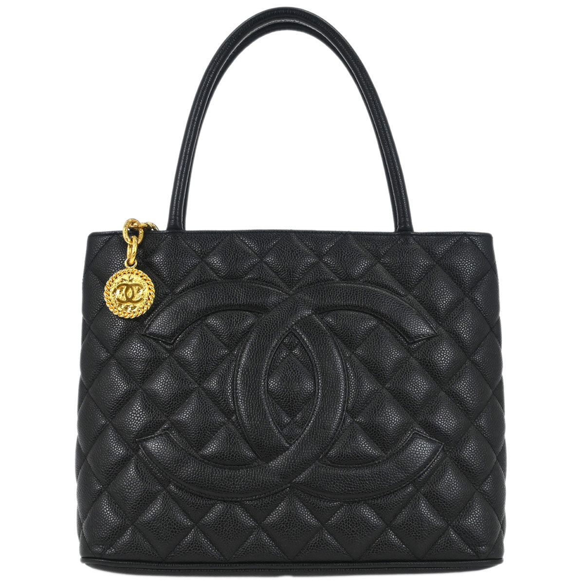 Chanel 2002-2003 Black Caviar Medallion Tote Handbag