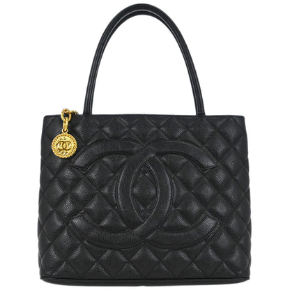 Chanel 2002-2003 Black Caviar Medallion Tote Handbag
