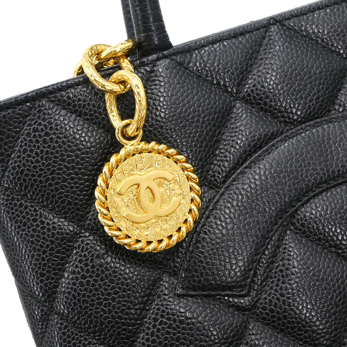 Chanel 2002-2003 Black Caviar Medallion Tote Handbag