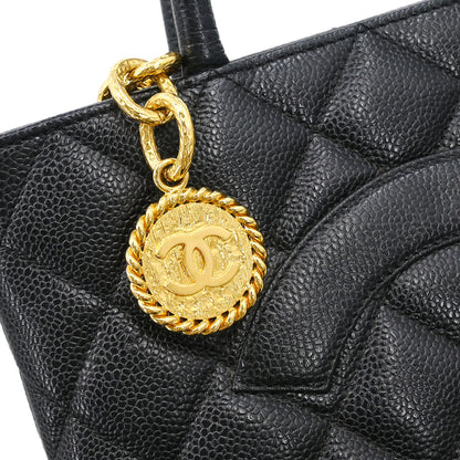 Chanel 2002-2003 Black Caviar Medallion Tote Handbag