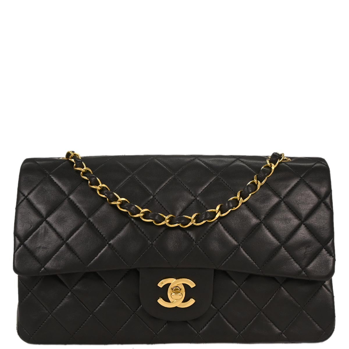 Chanel 1996-1997 Black Lambskin Medium Classic Double Flap Shoulder Bag