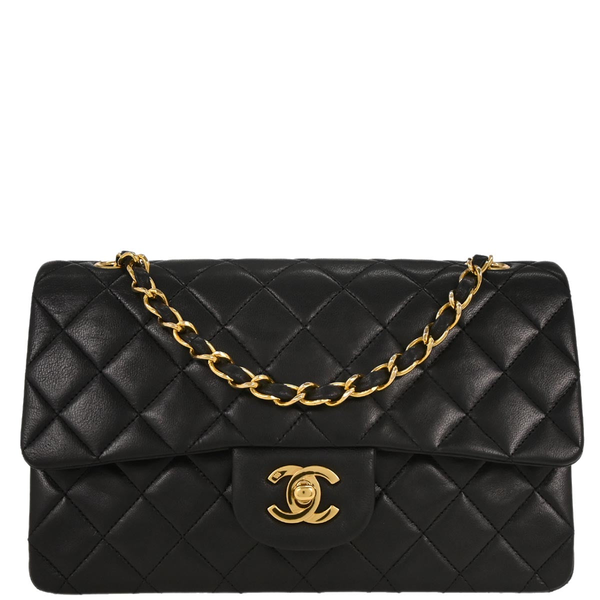 Chanel 1989-1991 Black Lambskin Small Classic Double Flap Shoulder Bag