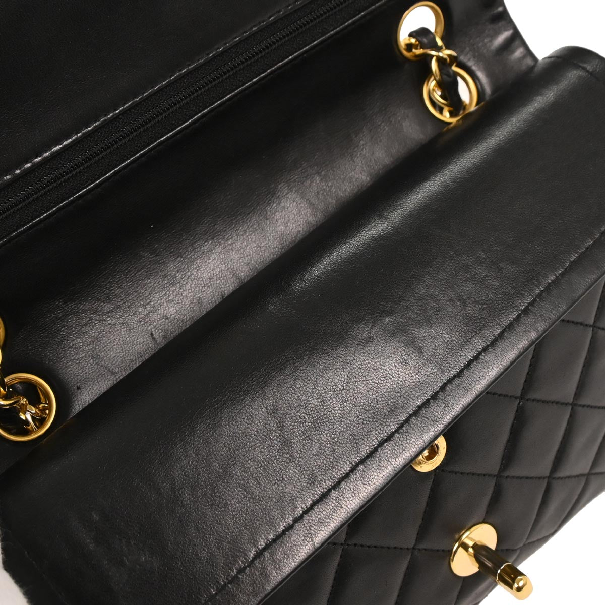 Chanel 1989-1991 Black Lambskin Small Classic Double Flap Shoulder Bag