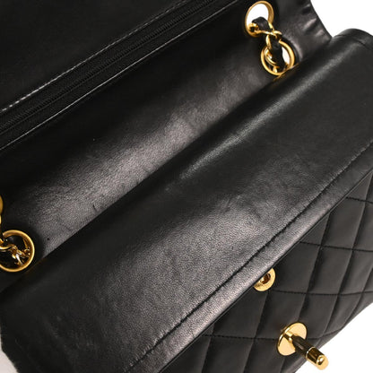 Chanel 1989-1991 Black Lambskin Small Classic Double Flap Shoulder Bag