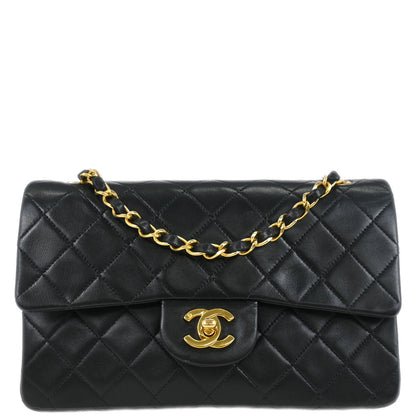 Chanel 1989-1991 Black Lambskin Small Classic Double Flap Shoulder Bag