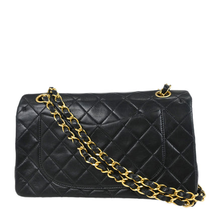 Chanel 1989-1991 Black Lambskin Small Classic Double Flap Shoulder Bag