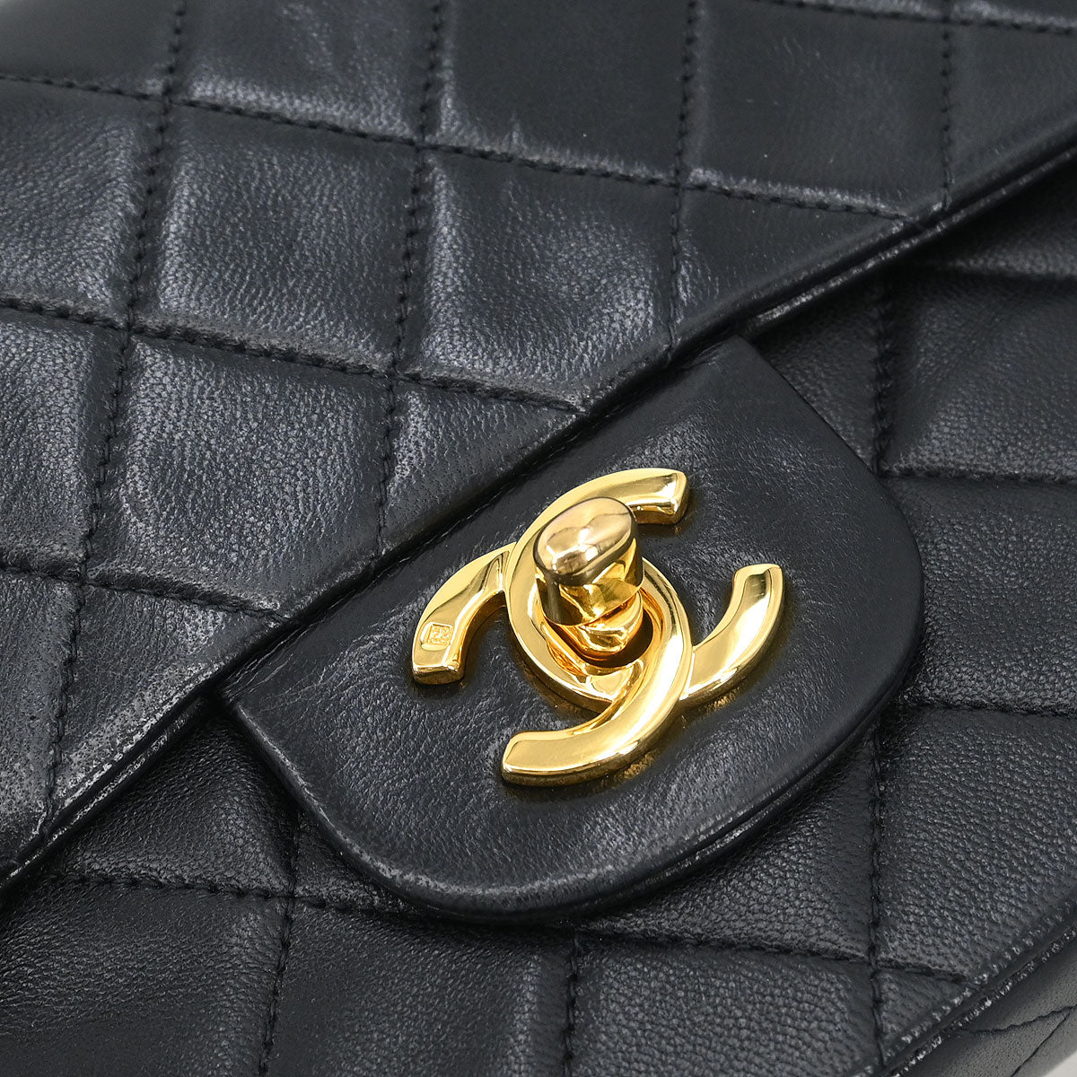 Chanel 1989-1991 Black Lambskin Small Classic Double Flap Shoulder Bag