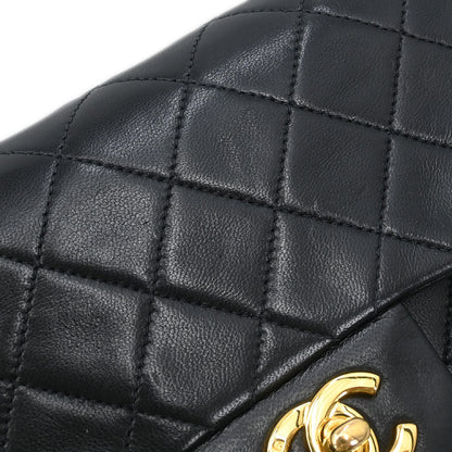 Chanel 1989-1991 Black Lambskin Small Classic Double Flap Shoulder Bag