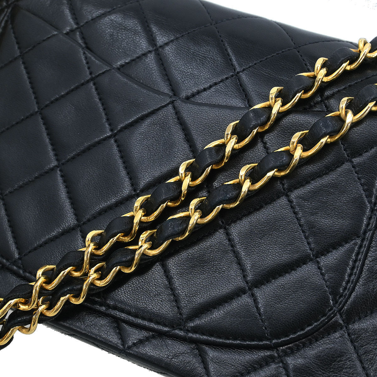 Chanel 1989-1991 Black Lambskin Small Classic Double Flap Shoulder Bag