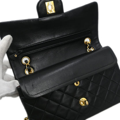 Chanel 1989-1991 Black Lambskin Small Classic Double Flap Shoulder Bag