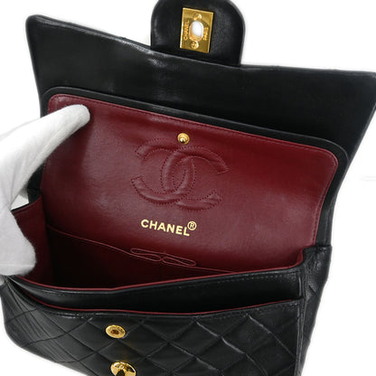 Chanel 1989-1991 Black Lambskin Small Classic Double Flap Shoulder Bag