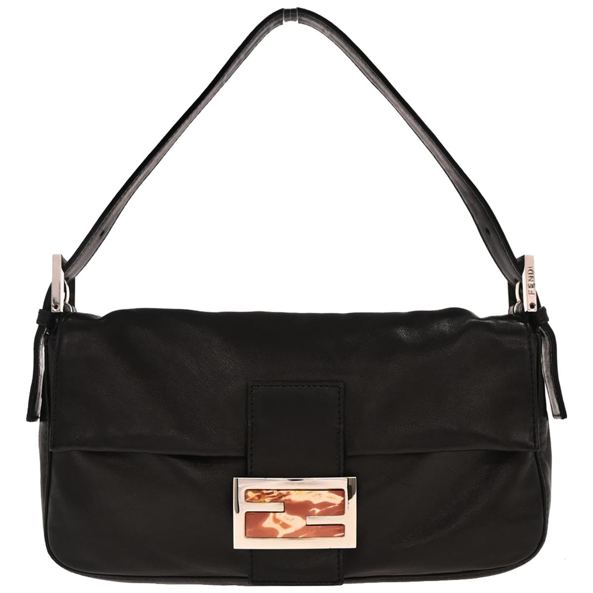 Fendi Black Leather Baguette Handbag