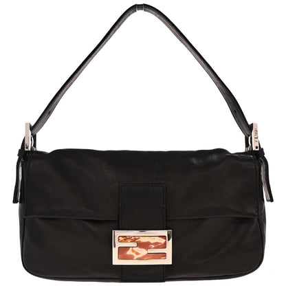 Fendi Black Leather Baguette Handbag