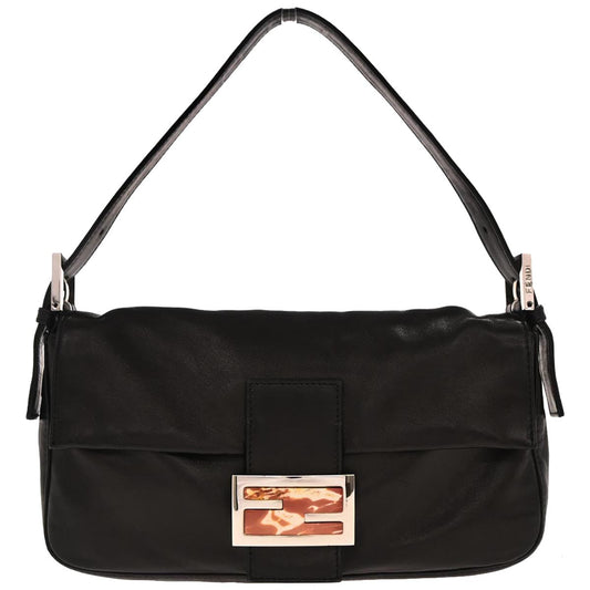 Fendi Black Leather Baguette Handbag