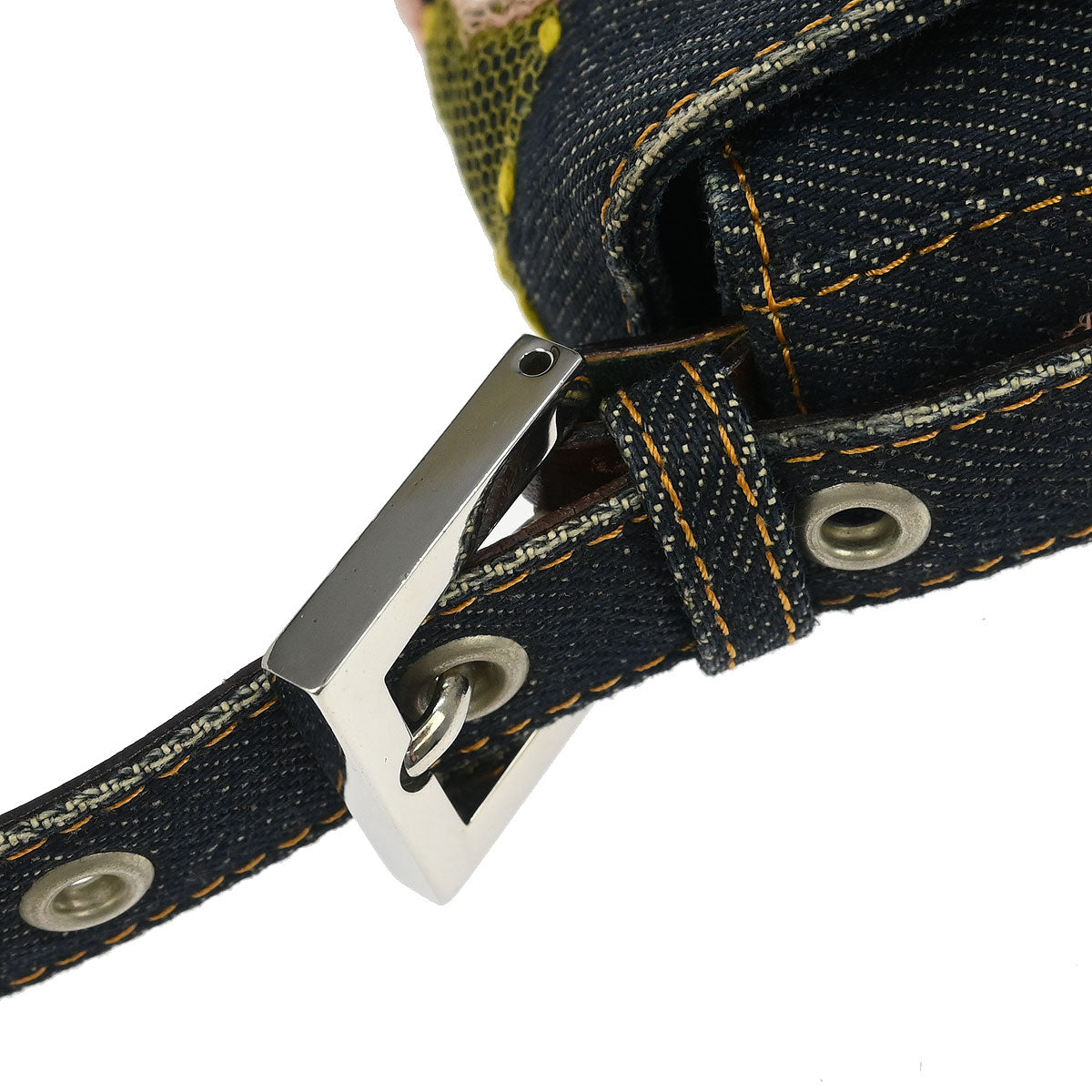 Fendi Navy Denim Floral Baguette Handbag