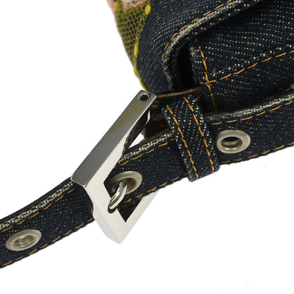Fendi Navy Denim Floral Baguette Handbag