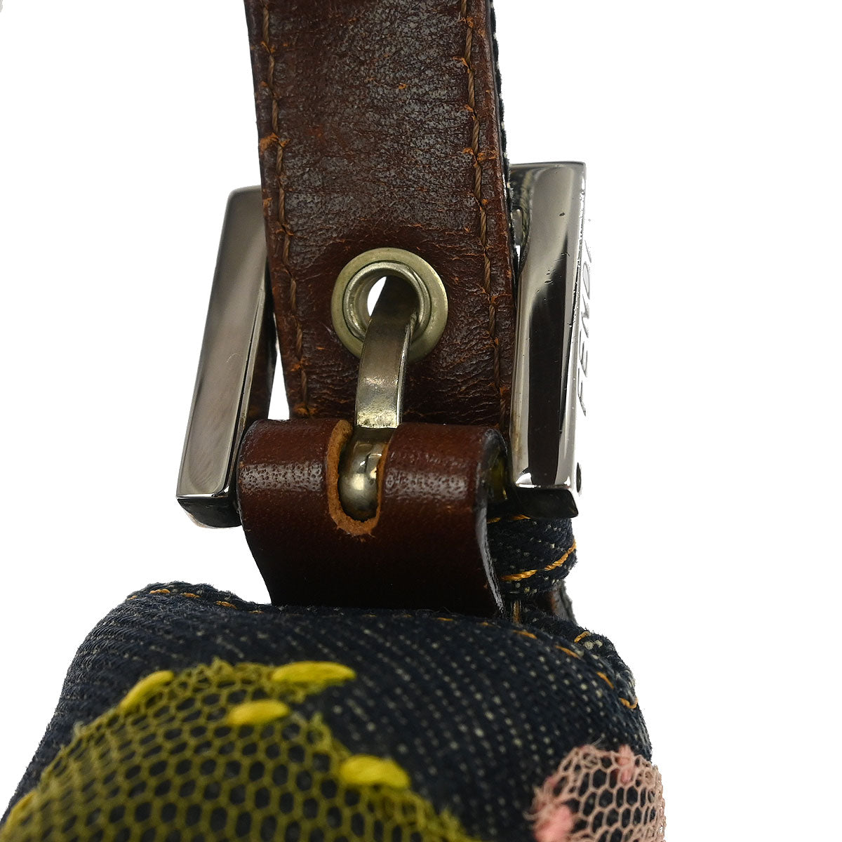 Fendi Navy Denim Floral Baguette Handbag