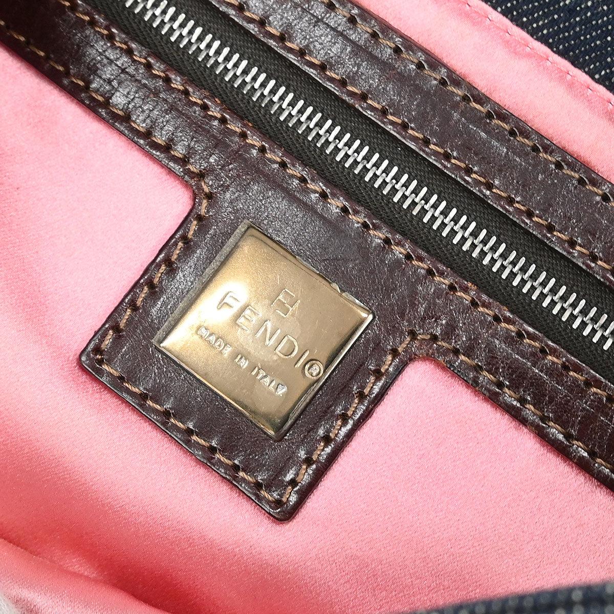 Fendi Navy Denim Floral Baguette Handbag