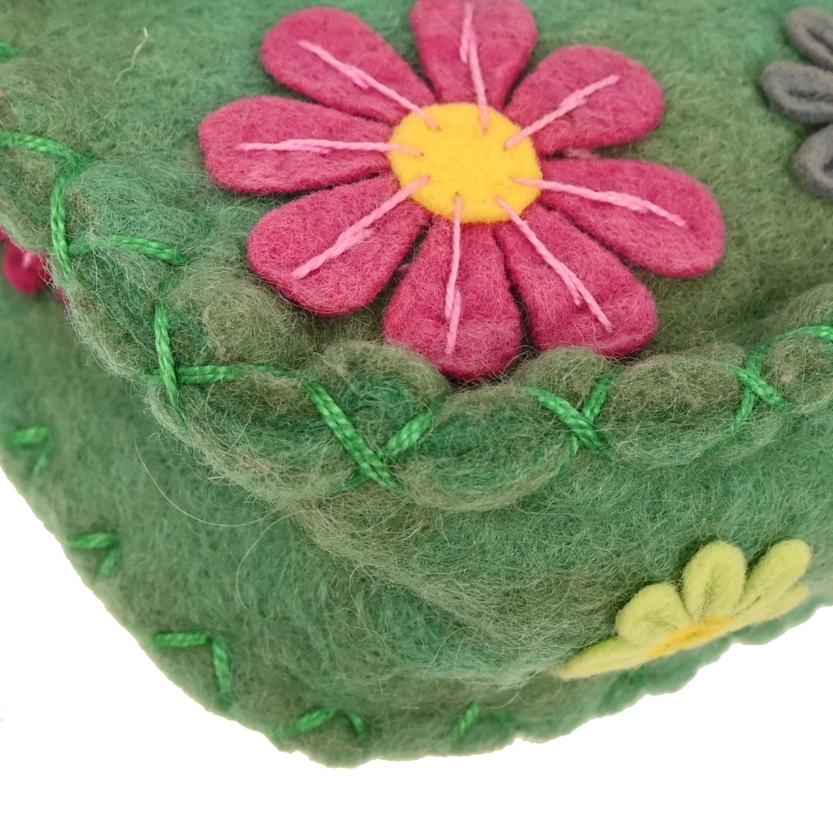 Fendi Green Wool Floral Baguette Handbag