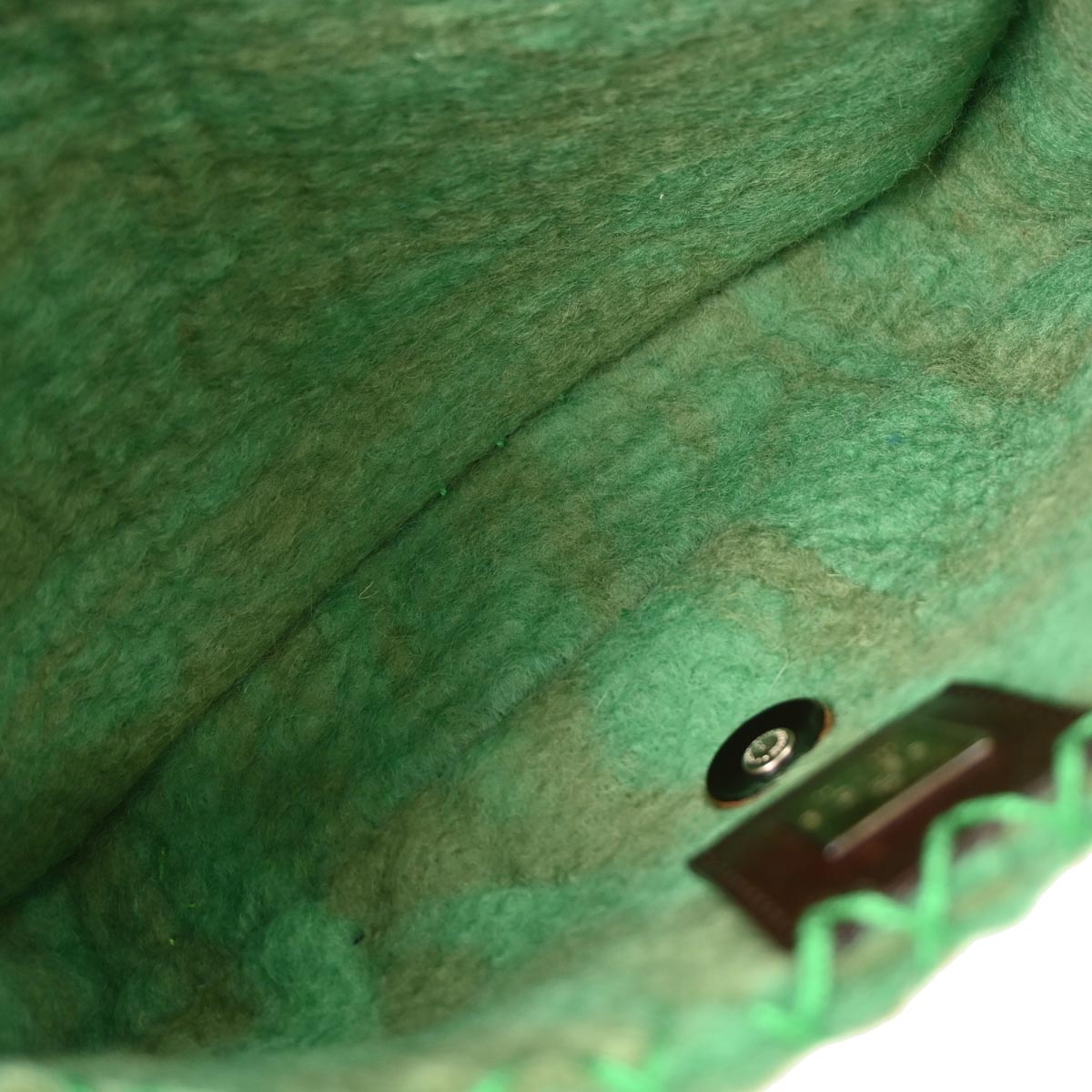 Fendi Green Wool Floral Baguette Handbag