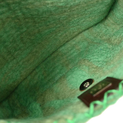 Fendi Green Wool Floral Baguette Handbag