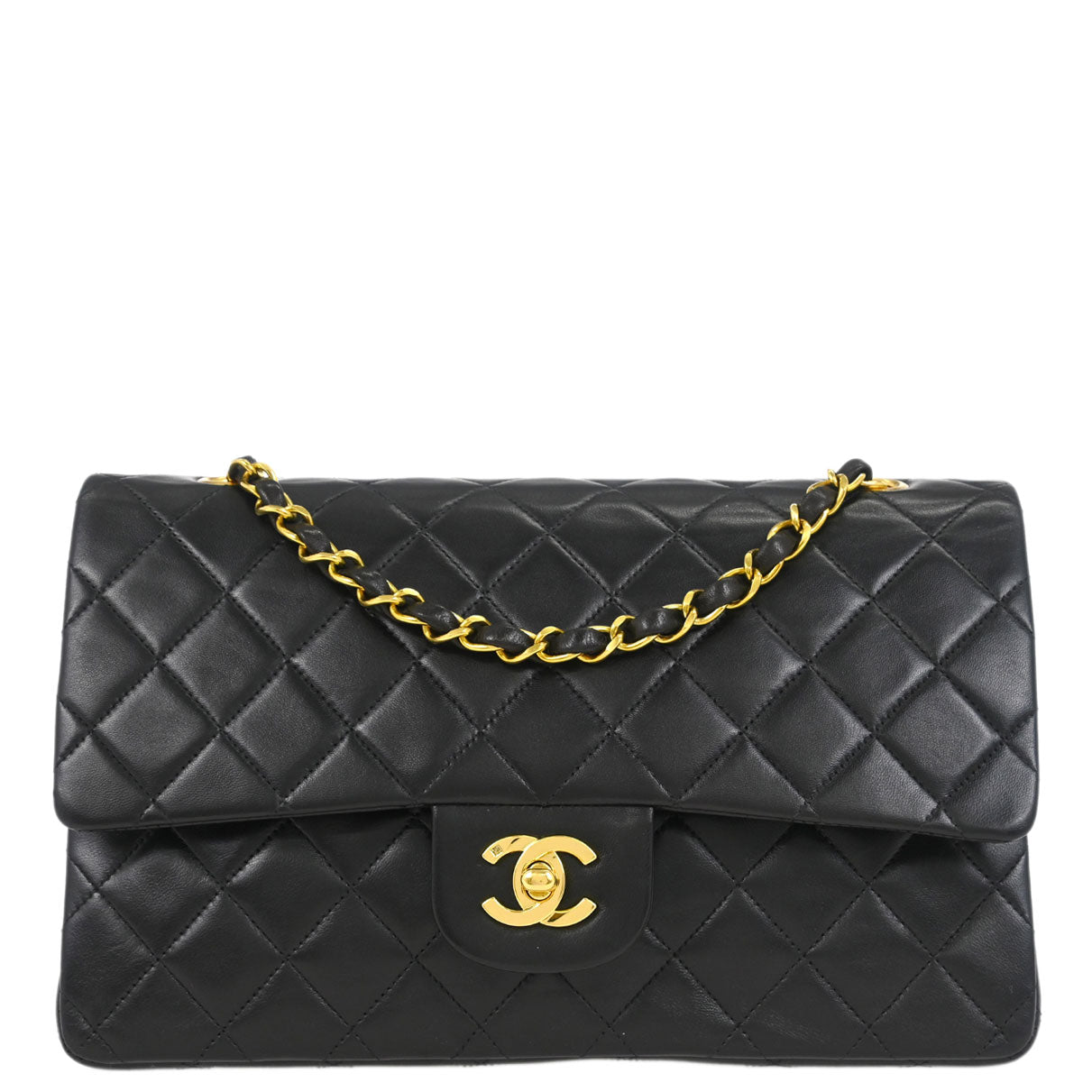 Chanel 1994-1996 Black Lambskin Medium Classic Double Flap Shoulder Bag