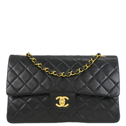 Chanel 1994-1996 Black Lambskin Medium Classic Double Flap Shoulder Bag