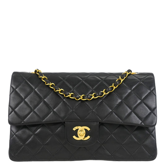 Chanel 1994-1996 Black Lambskin Medium Classic Double Flap Shoulder Bag