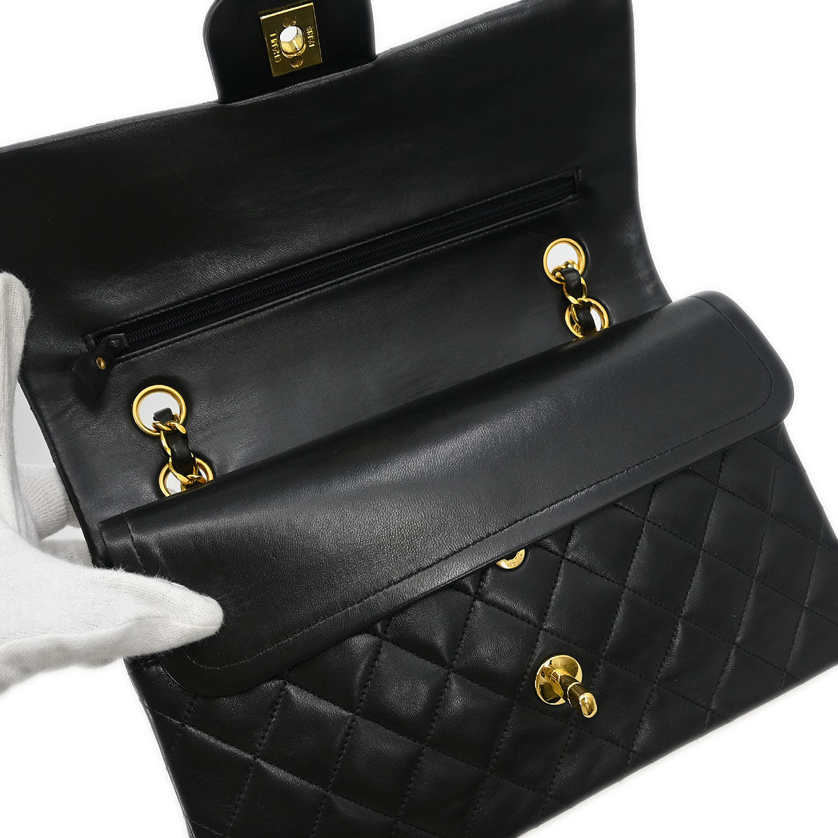 Chanel 1994-1996 Black Lambskin Medium Classic Double Flap Shoulder Bag