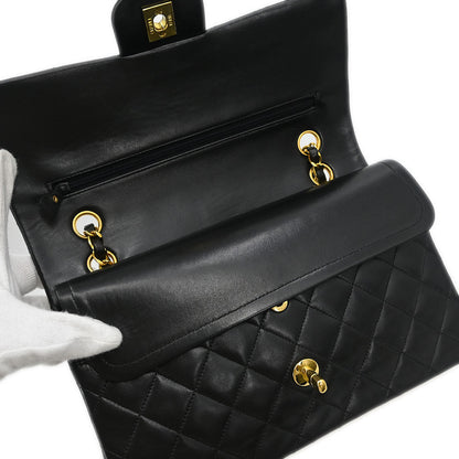 Chanel 1994-1996 Black Lambskin Medium Classic Double Flap Shoulder Bag