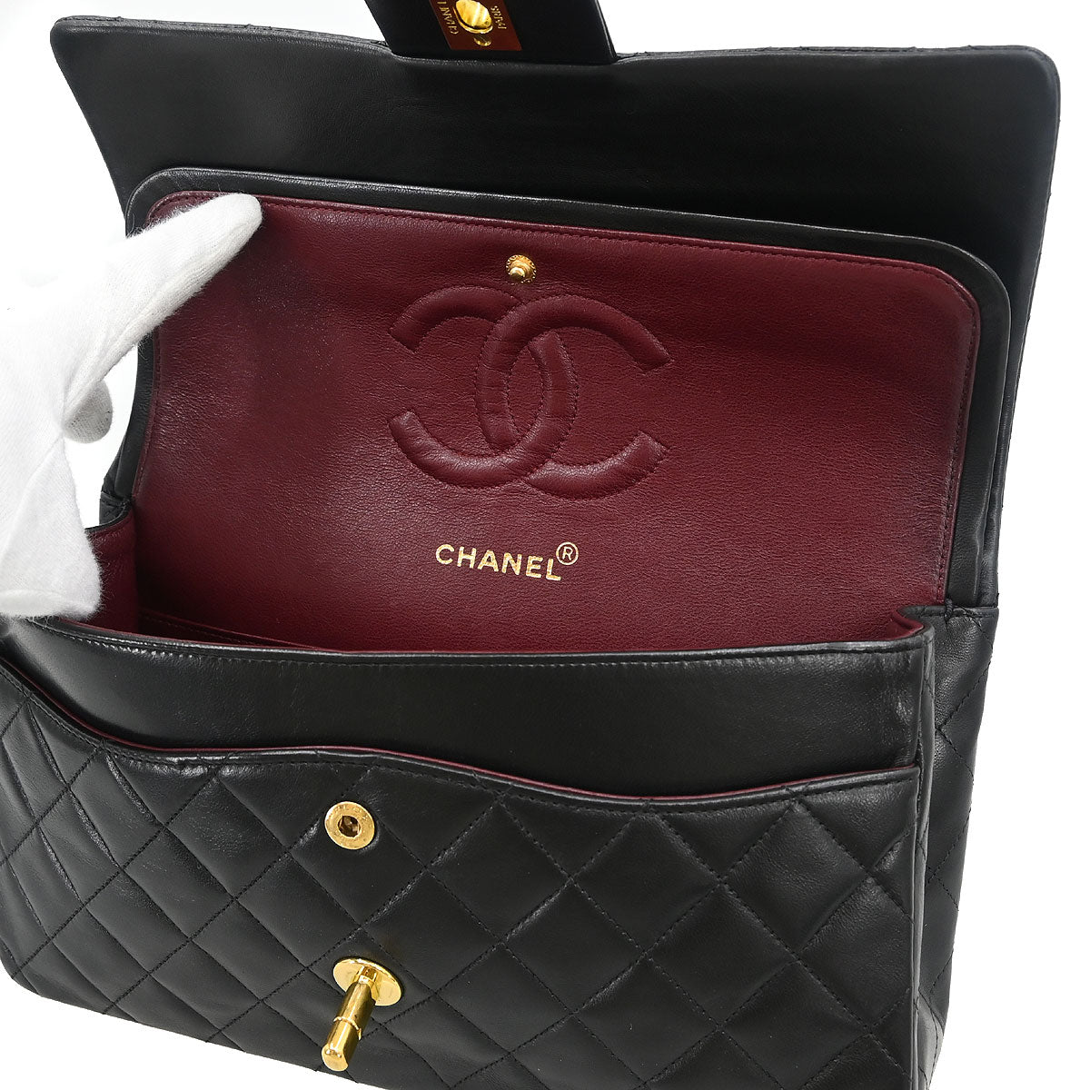 Chanel 1994-1996 Black Lambskin Medium Classic Double Flap Shoulder Bag