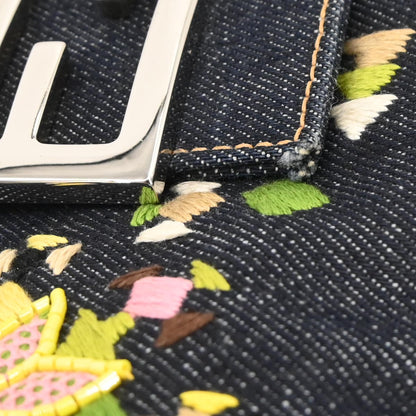 Fendi Navy Denim Beaded Baguette Handbag