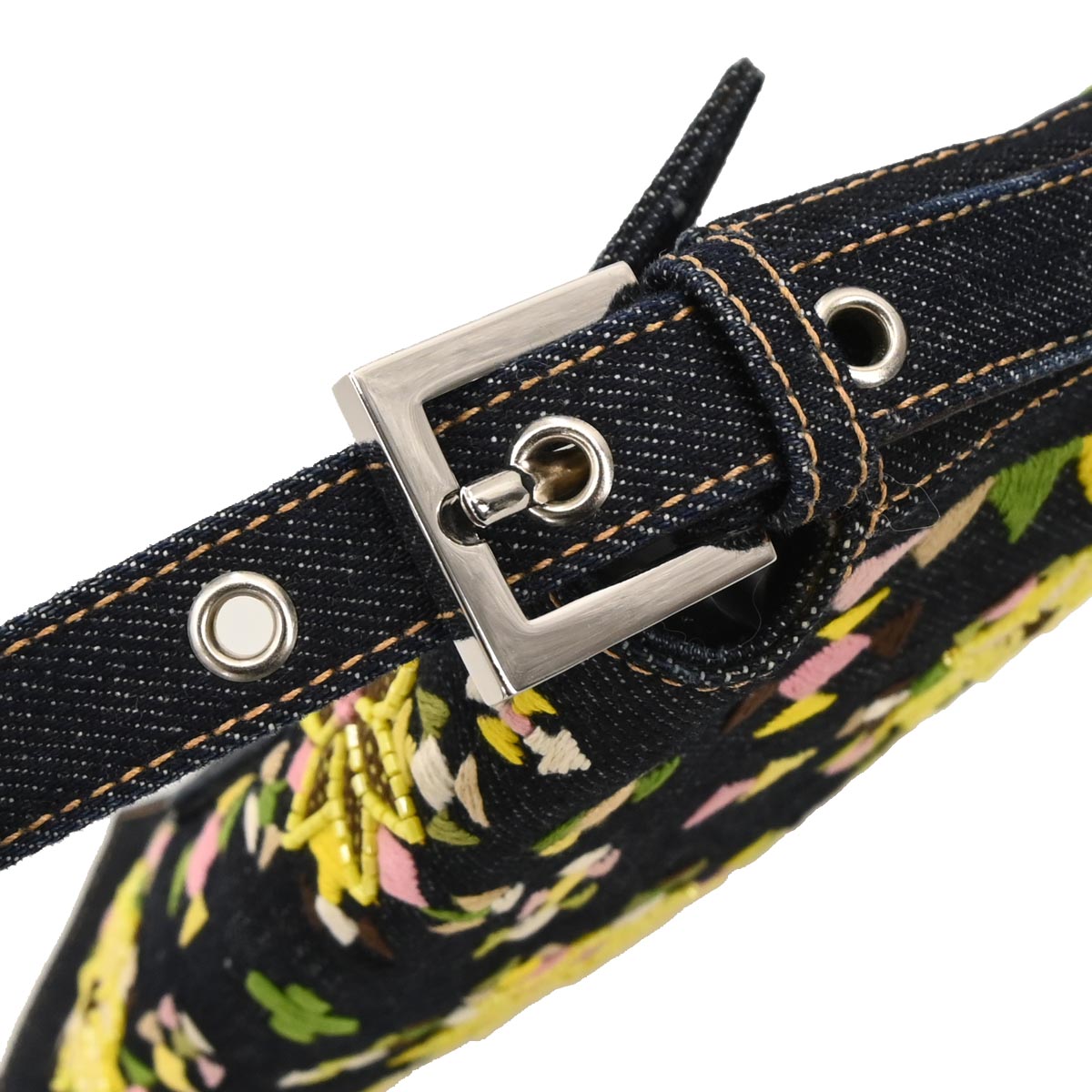 Fendi Navy Denim Beaded Baguette Handbag