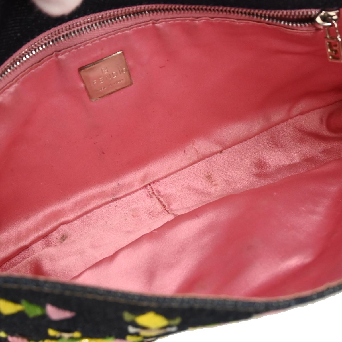 Fendi Navy Denim Beaded Baguette Handbag