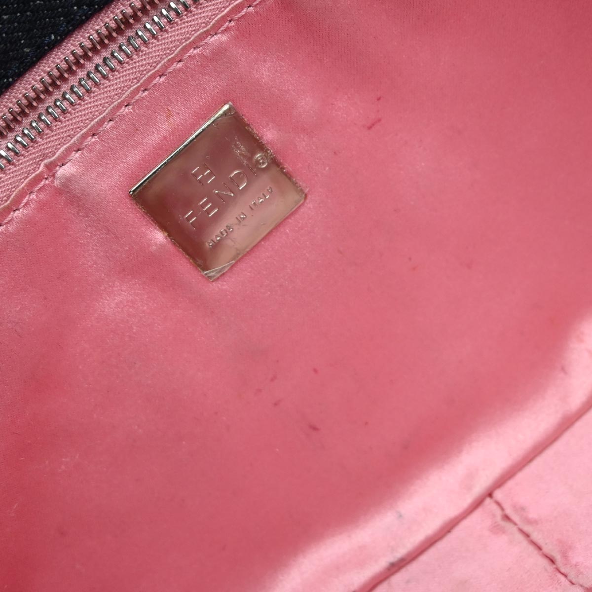 Fendi Navy Denim Beaded Baguette Handbag