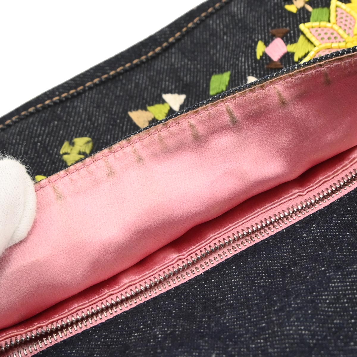 Fendi Navy Denim Beaded Baguette Handbag