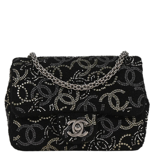 Chanel 2010-2011 Black Tweed Strass Paris-Shanghai Pudong Mini Flap Bag