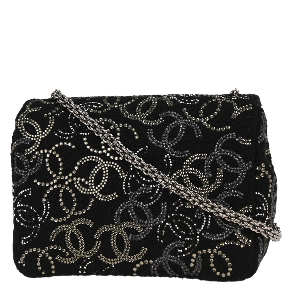 Chanel 2010-2011 Black Tweed Strass Paris-Shanghai Pudong Mini Flap Bag