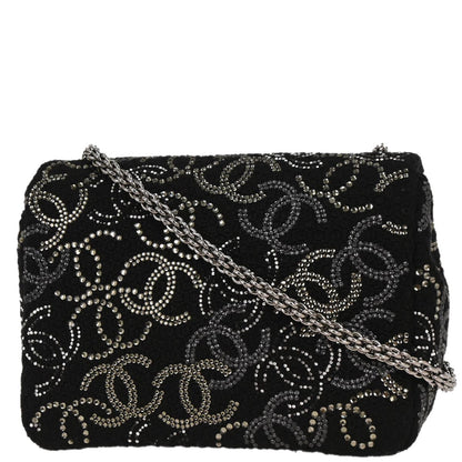 Chanel 2010-2011 Black Tweed Strass Paris-Shanghai Pudong Mini Flap Bag