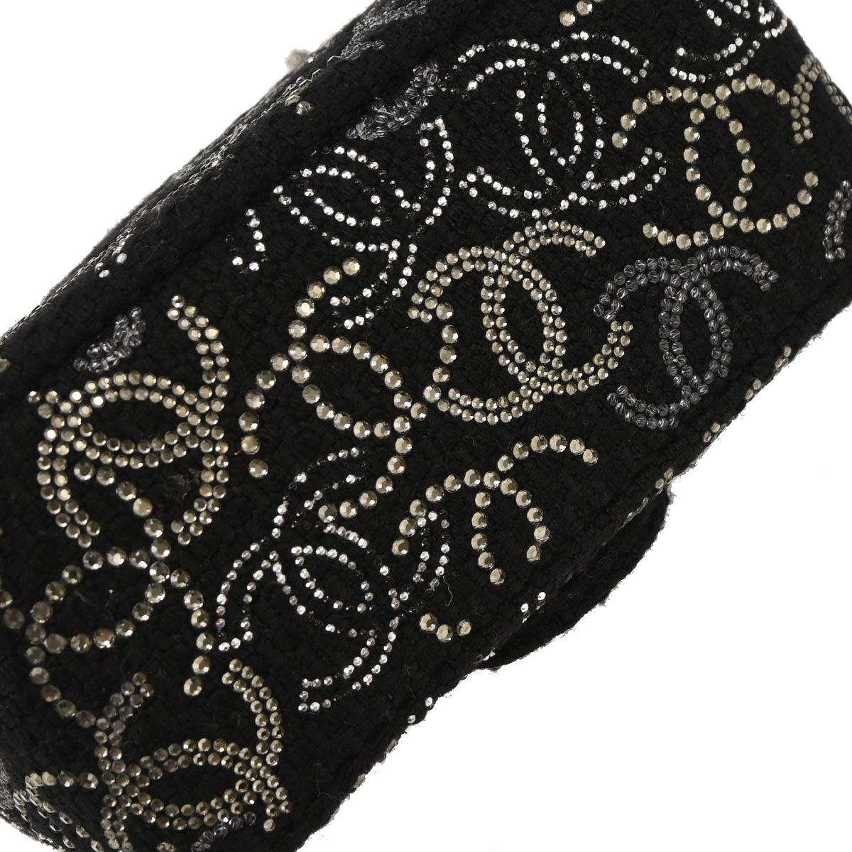 Chanel 2010-2011 Black Tweed Strass Paris-Shanghai Pudong Mini Flap Bag