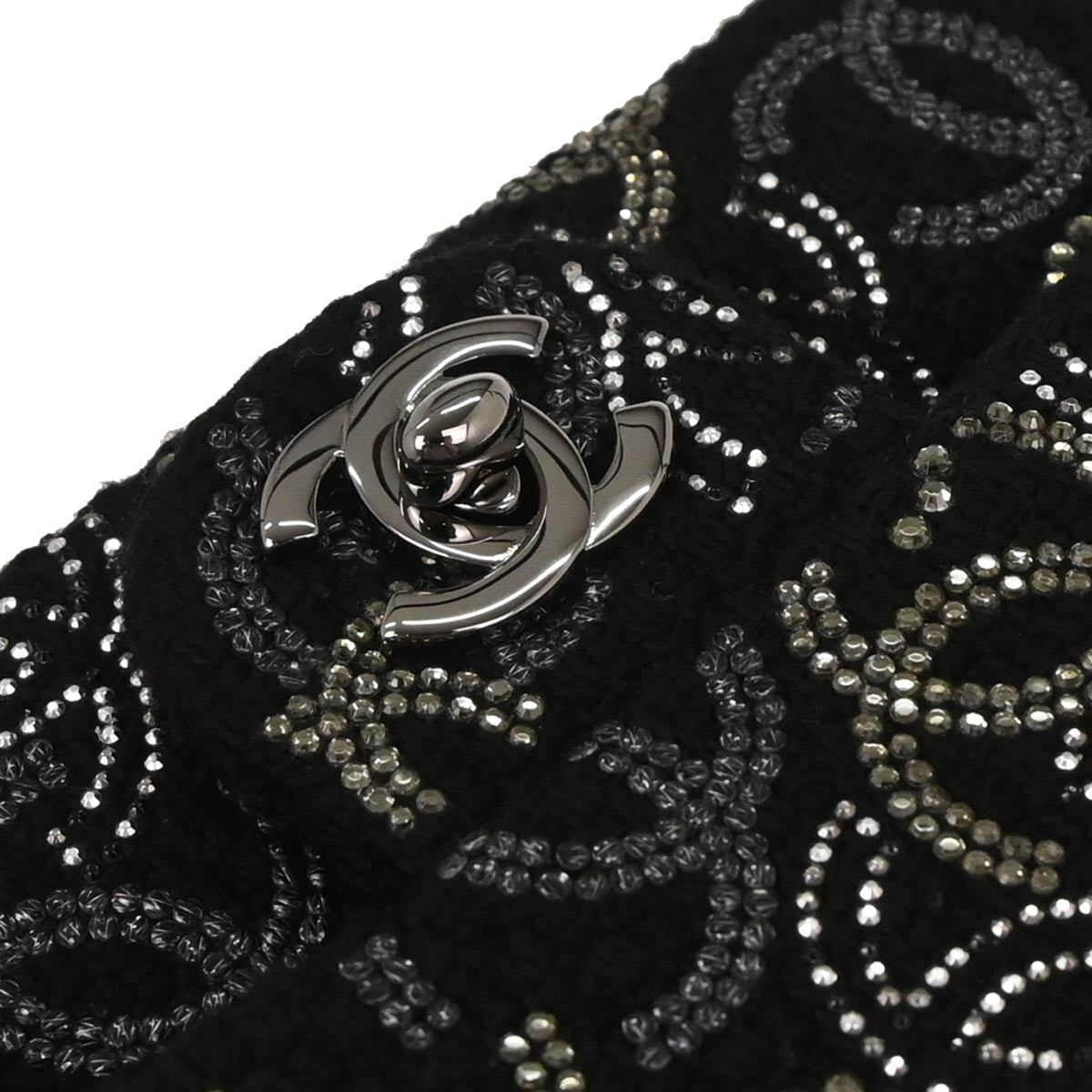 Chanel 2010-2011 Black Tweed Strass Paris-Shanghai Pudong Mini Flap Bag