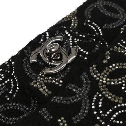 Chanel 2010-2011 Black Tweed Strass Paris-Shanghai Pudong Mini Flap Bag