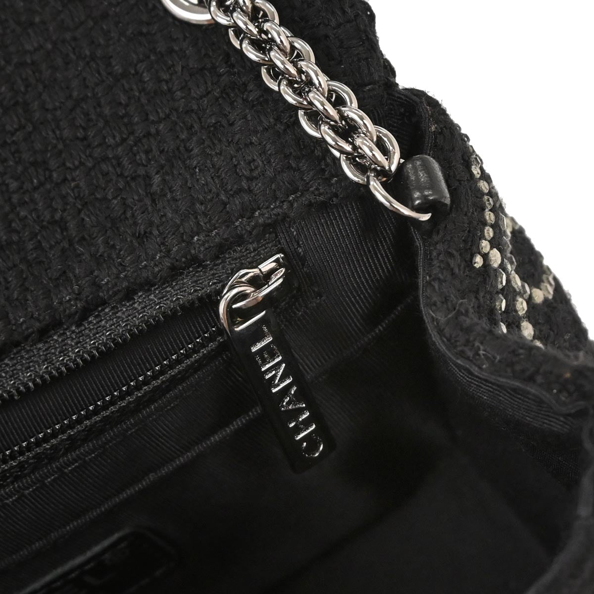 Chanel 2010-2011 Black Tweed Strass Paris-Shanghai Pudong Mini Flap Bag