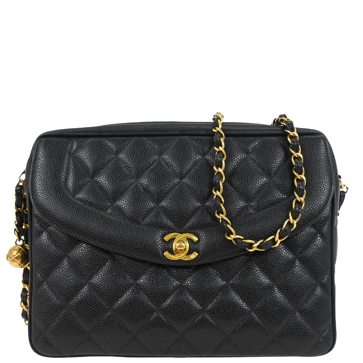 Chanel 1996-1997 Black Caviar Camera Bag Large