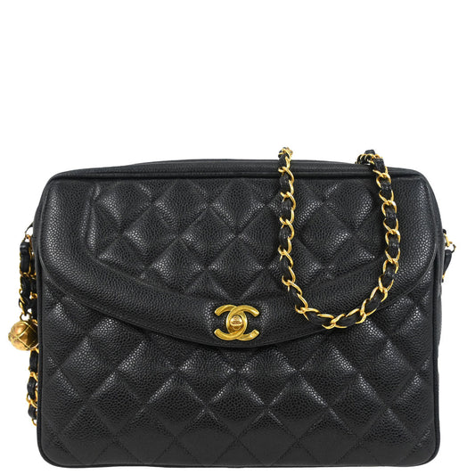 Chanel 1996-1997 Black Caviar Camera Bag Large