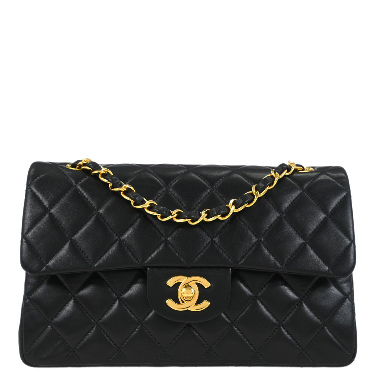 Chanel 2000-2002 Black Lambskin Small Classic Double Flap Shoulder Bag